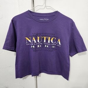 Nautica Purple Cropped T-Shirt Small
